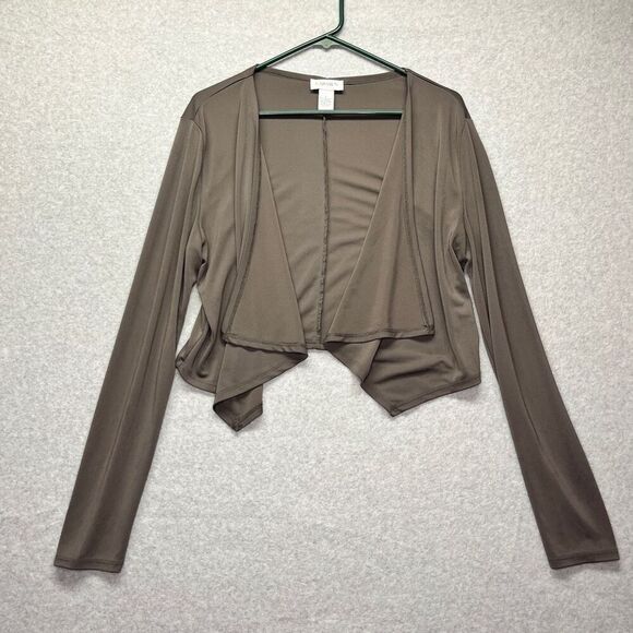 Y2k Carmen Marc Valvo Open Draped Cardigan Wrap Gray size L Stretch - Picture 1 of 8